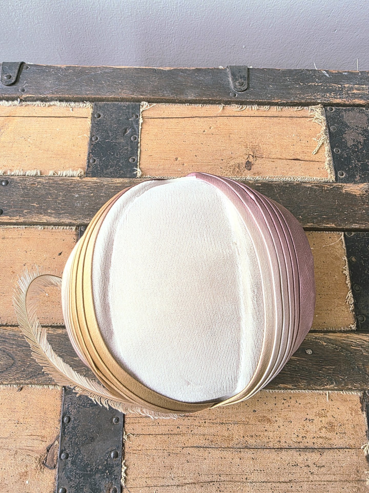 1950 velvet crescent fascinator hat with feather