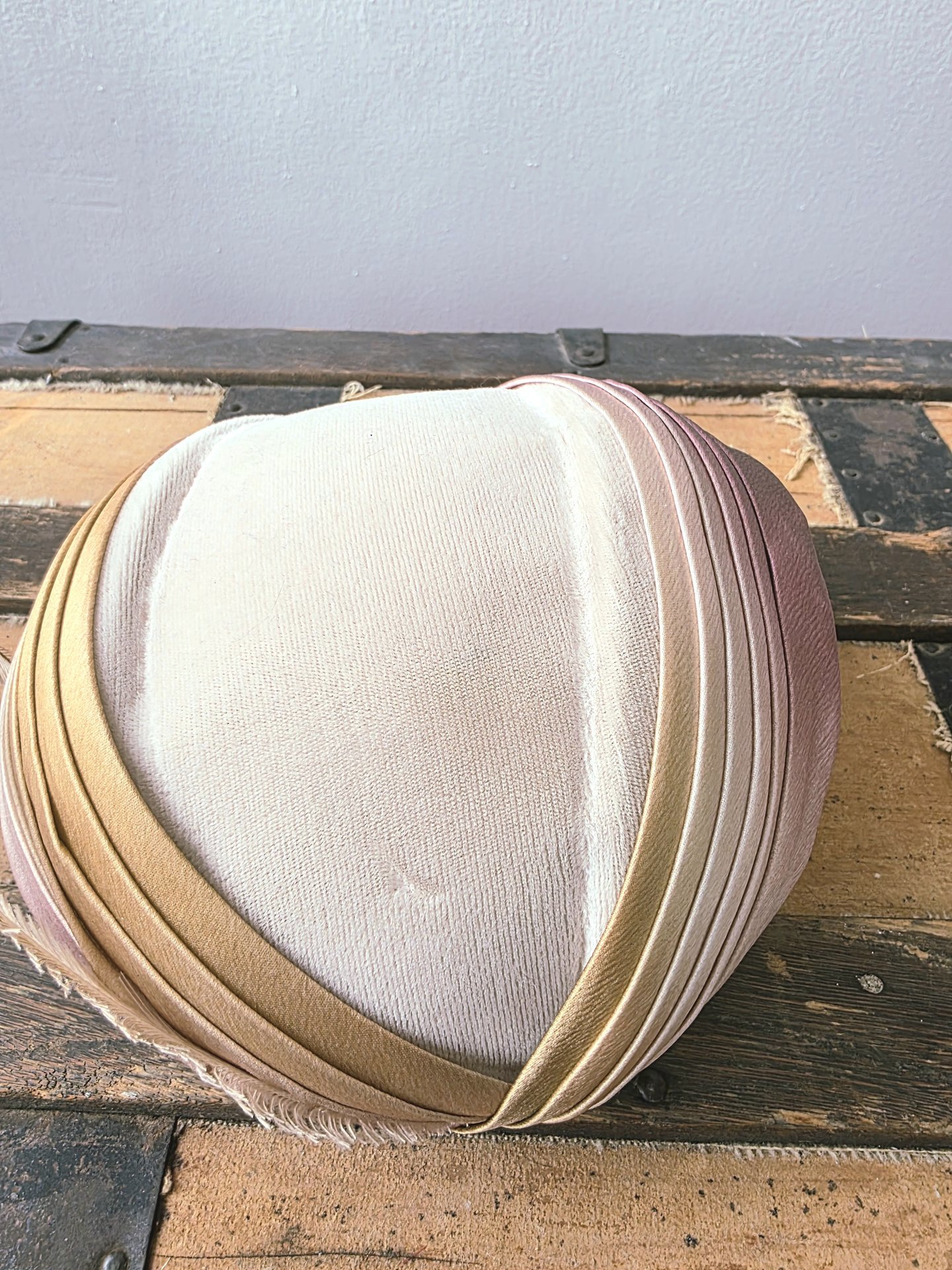 1950 velvet crescent fascinator hat with feather