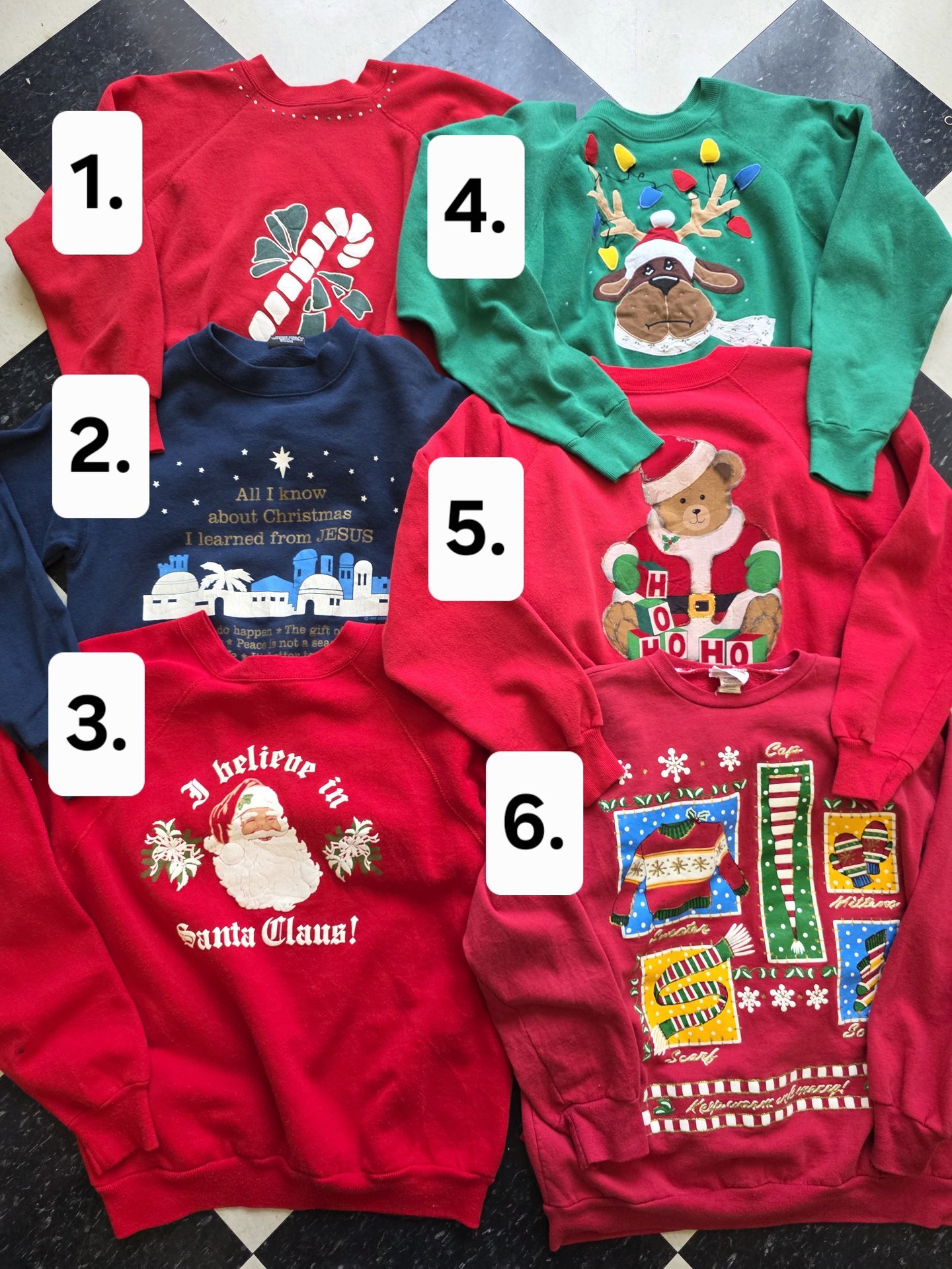 Ugly Christmas sweatshirts, sizes small and medium, choose one