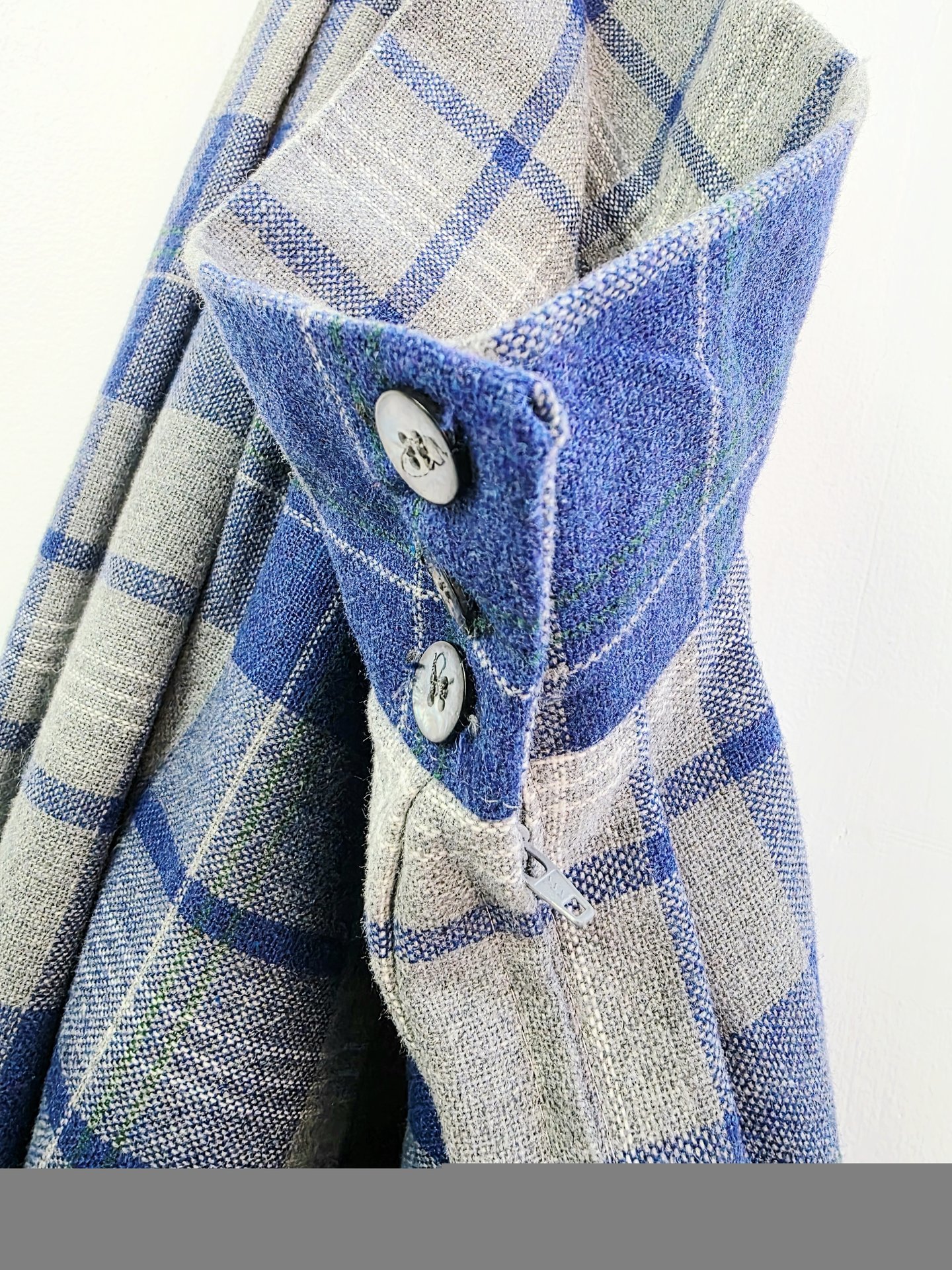 1980 blue plaid wool pleated skirt, small