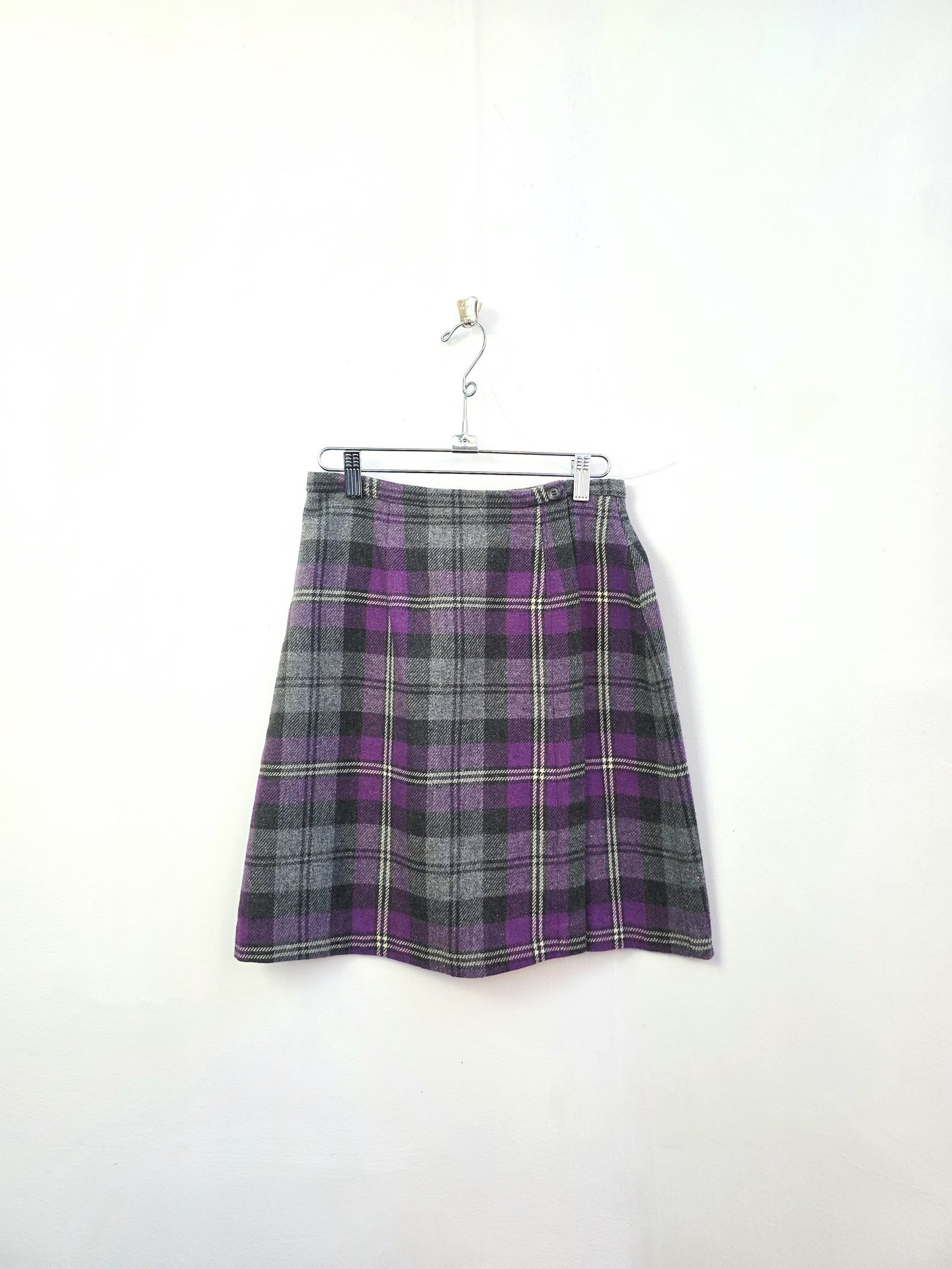 1980 purple plaid wool blend mini skirt, small 4