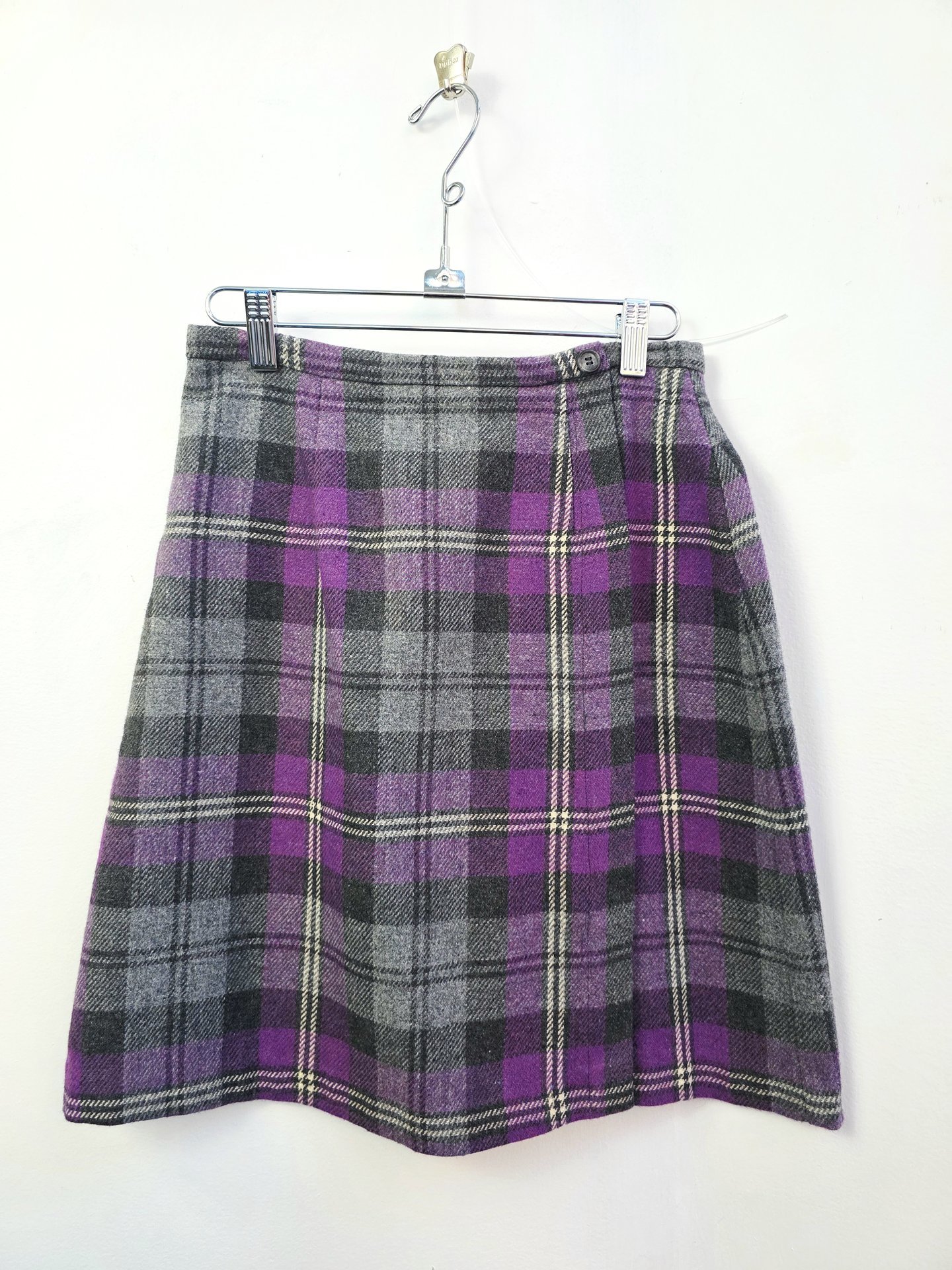 1980 purple plaid wool blend mini skirt, small 4