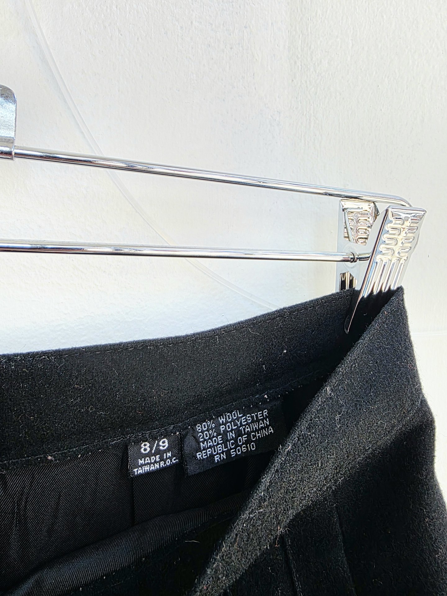 1980 black wool long pencil skirt, medium 8