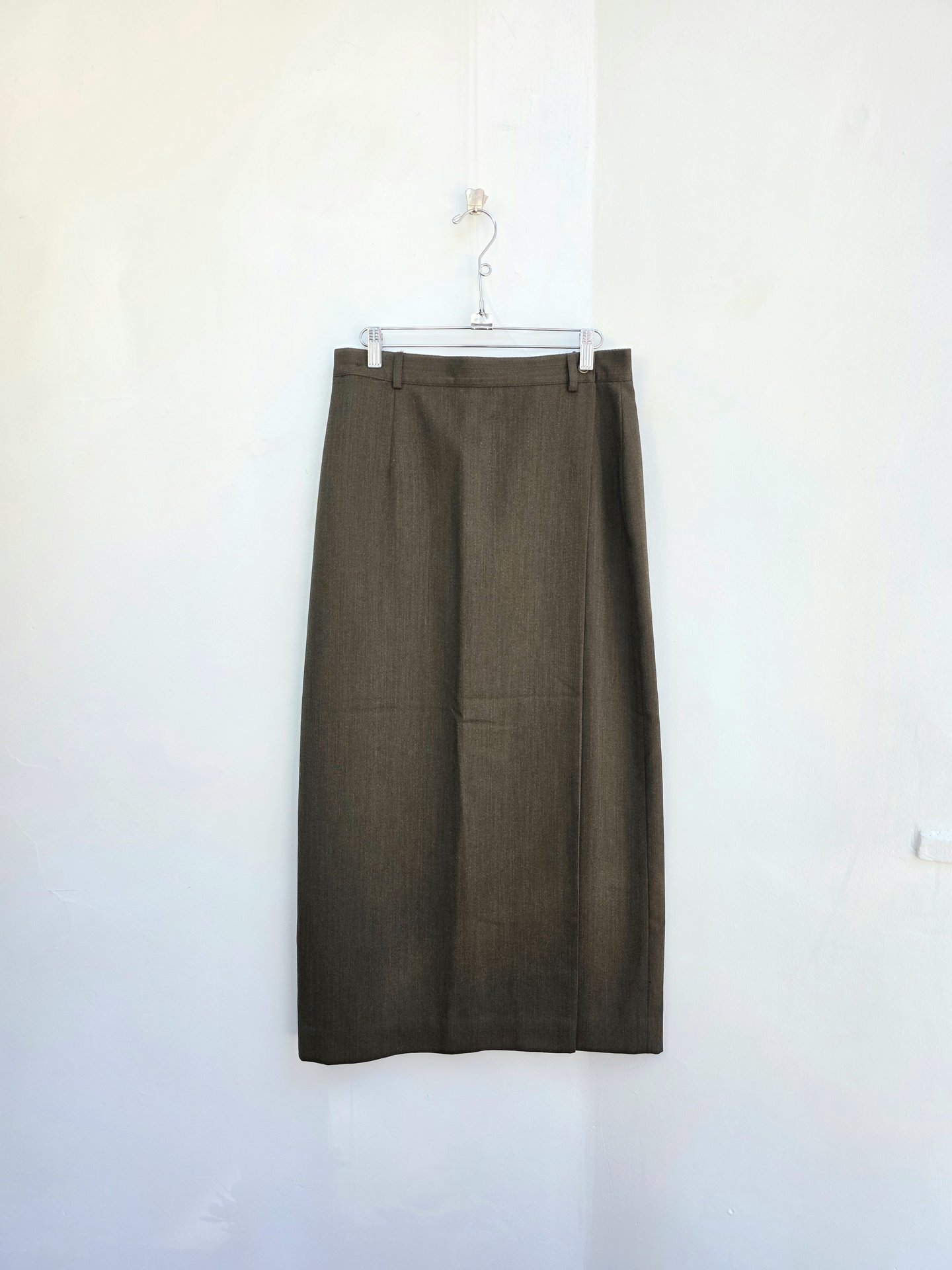 1990 Ralph Lauren brown wool long wrap skirt, medium 8