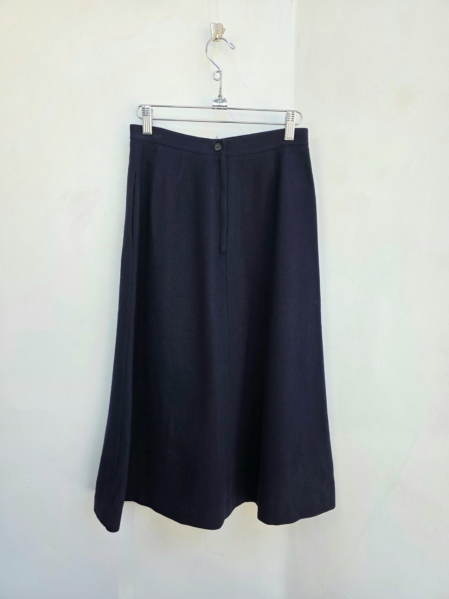1970 navy blue wool midi skirt, small