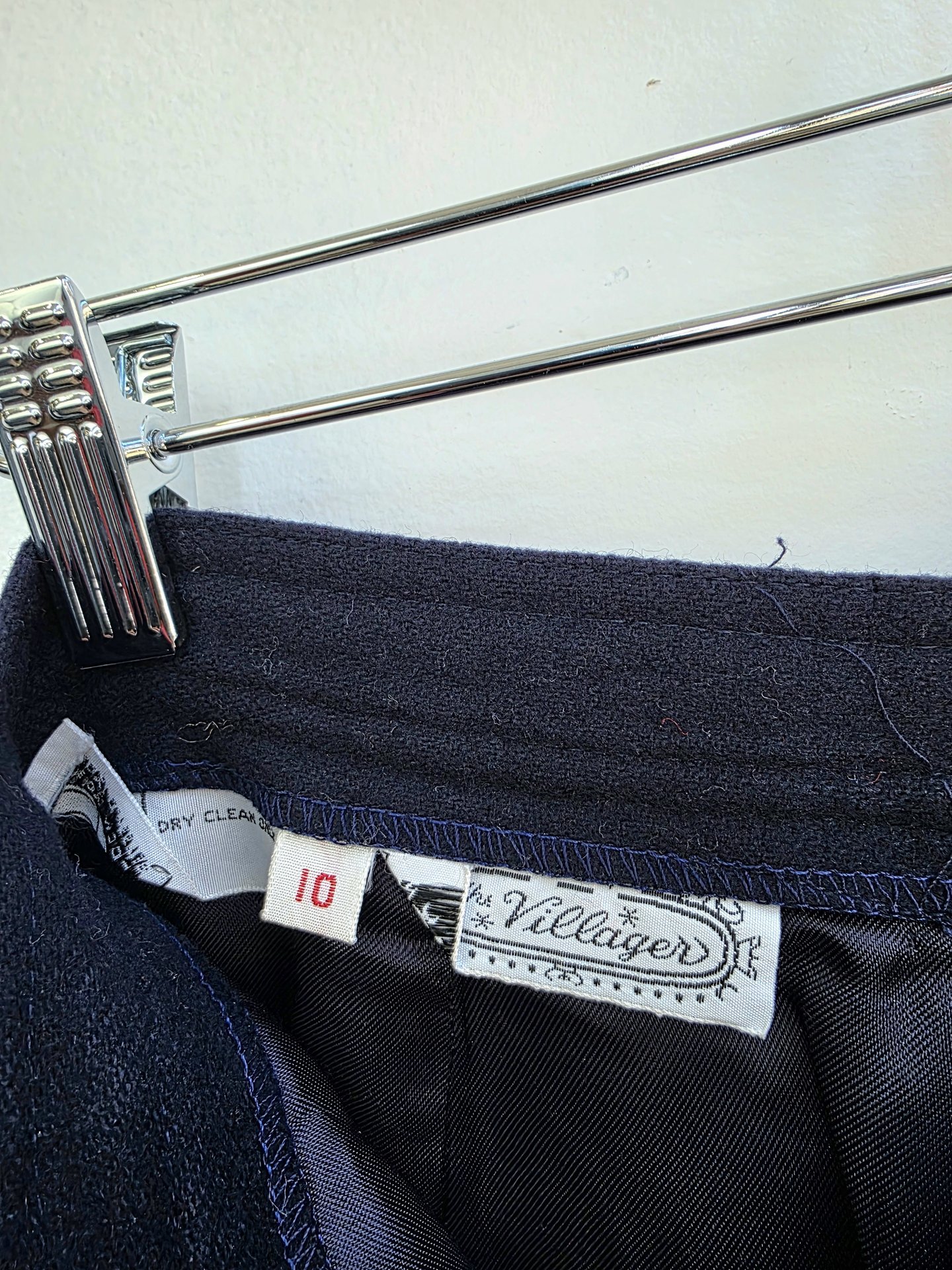 1970 navy blue wool midi skirt, small