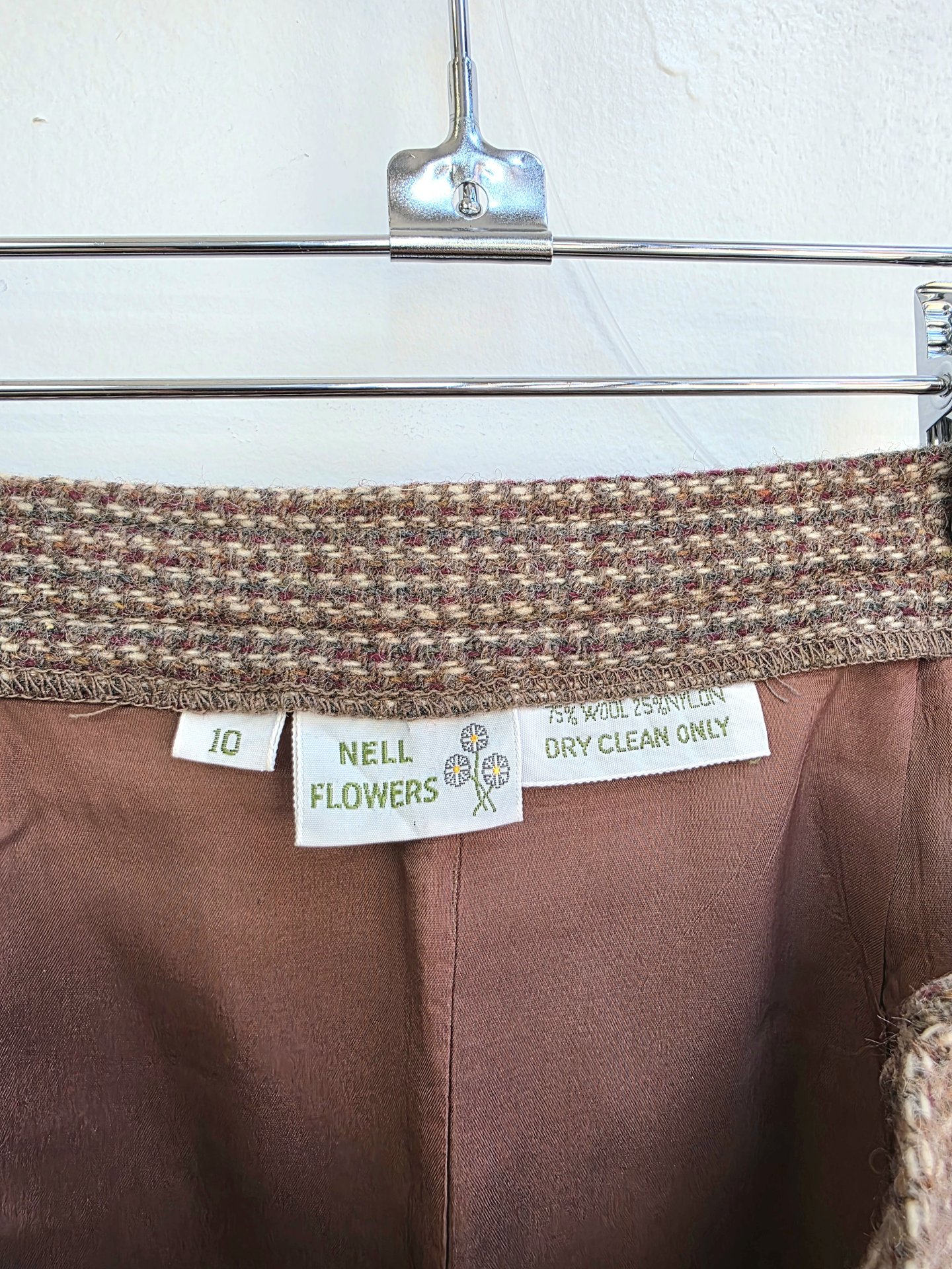 1970 Nell Flowers brown tweed wool skirt, medium 10