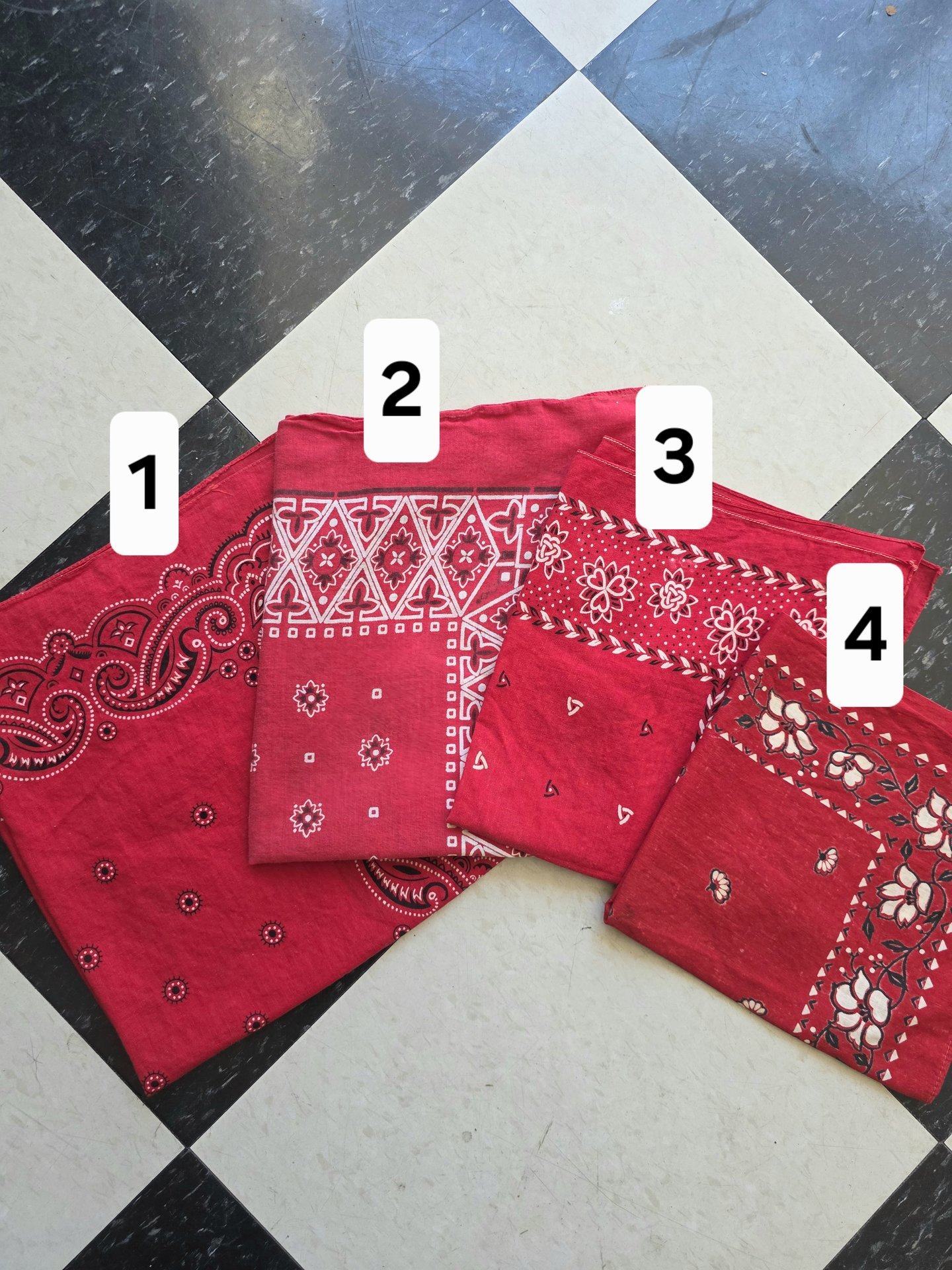 1950 distressed Color Fast red bandana, choose one