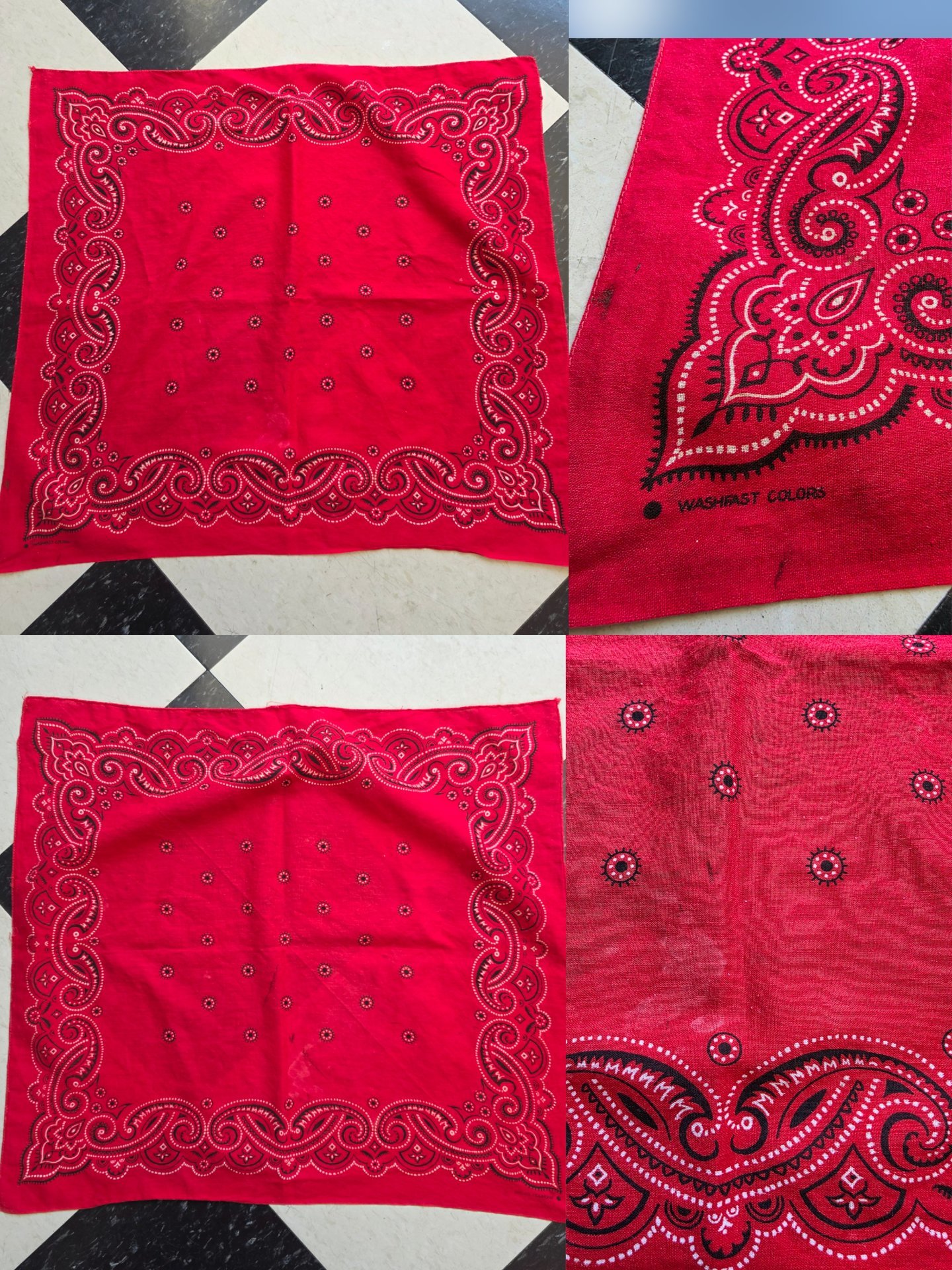 1950 distressed Color Fast red bandana, choose one
