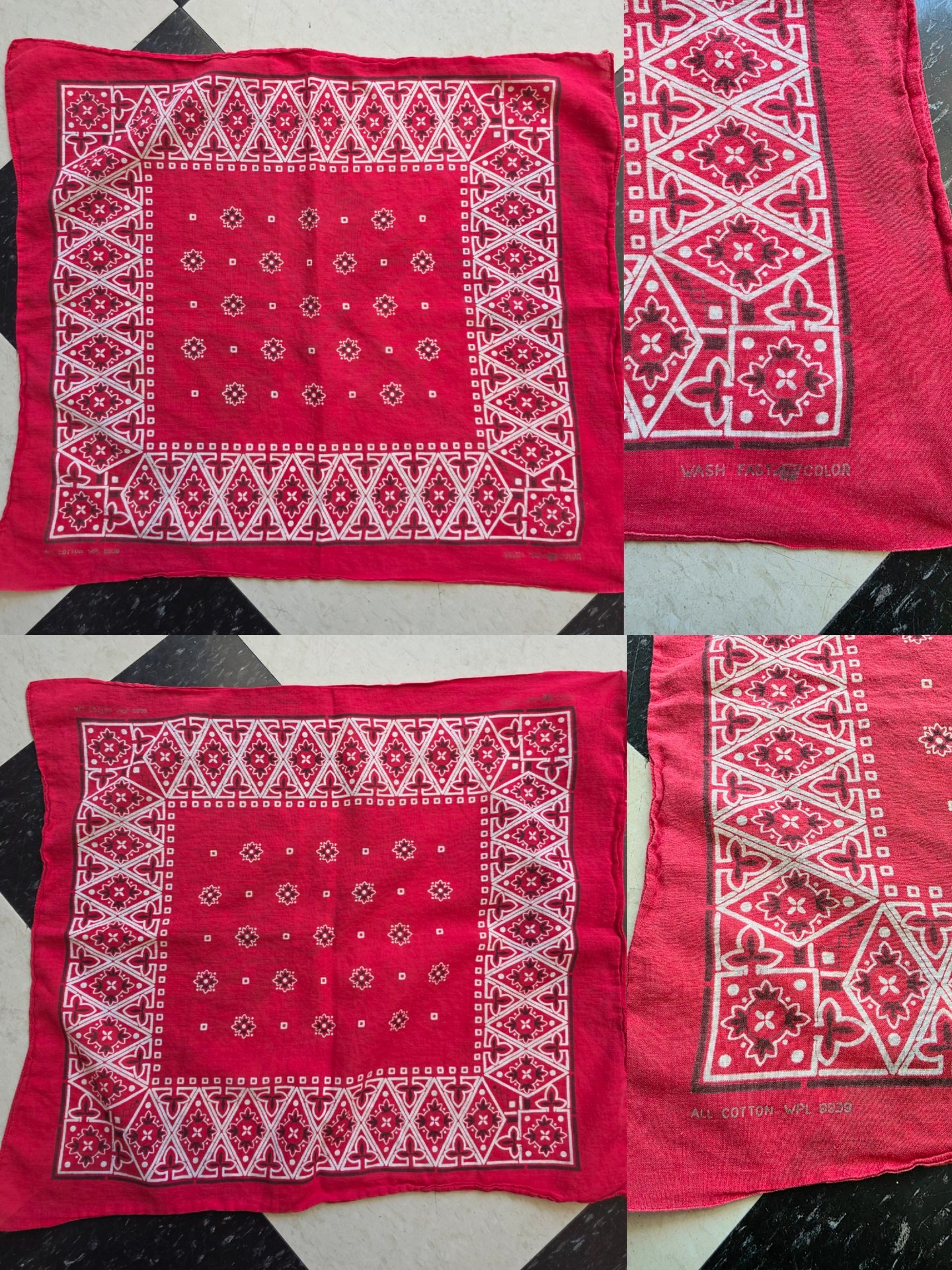 1950 distressed Color Fast red bandana, choose one