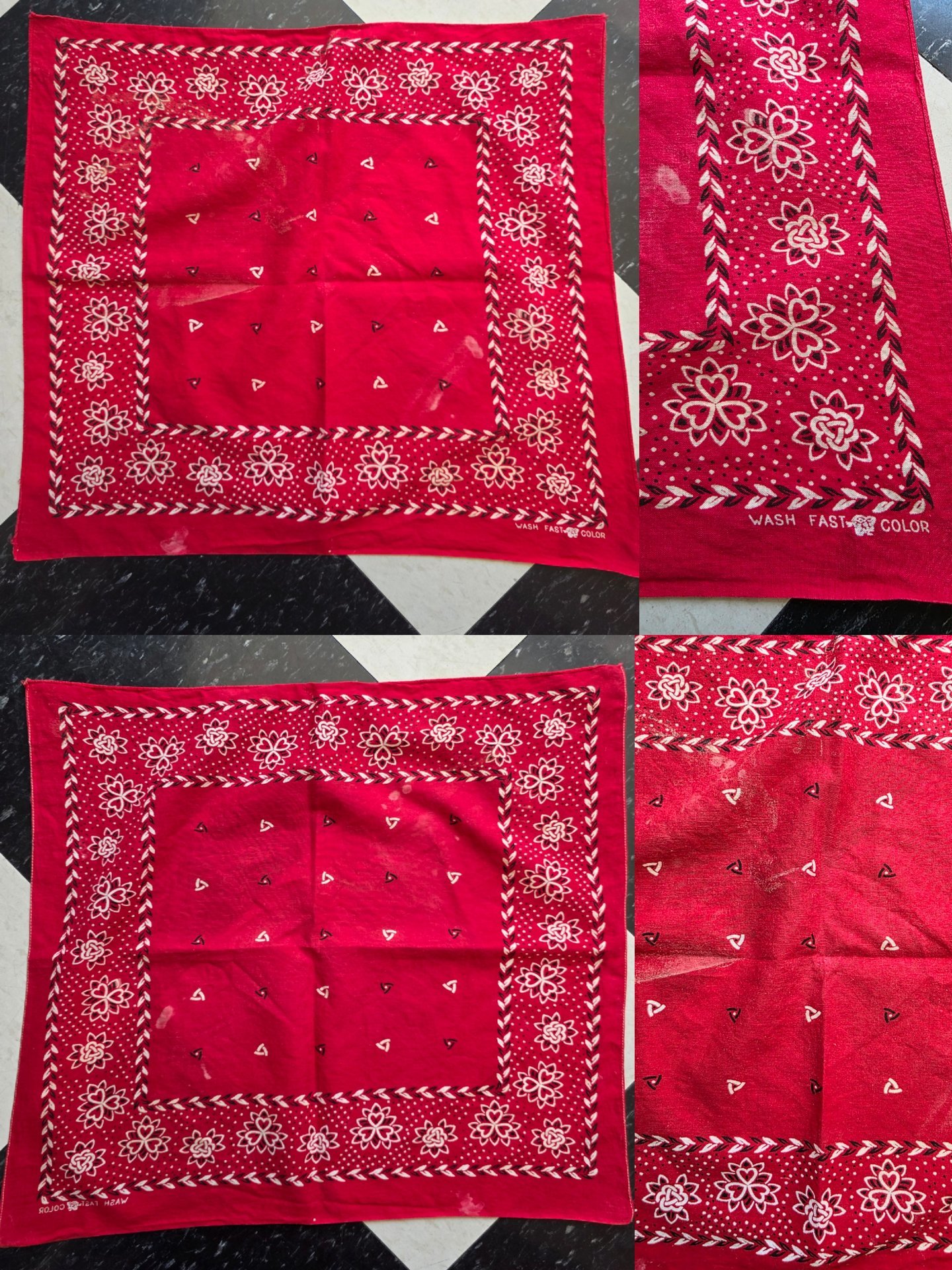 1950 distressed Color Fast red bandana, choose one