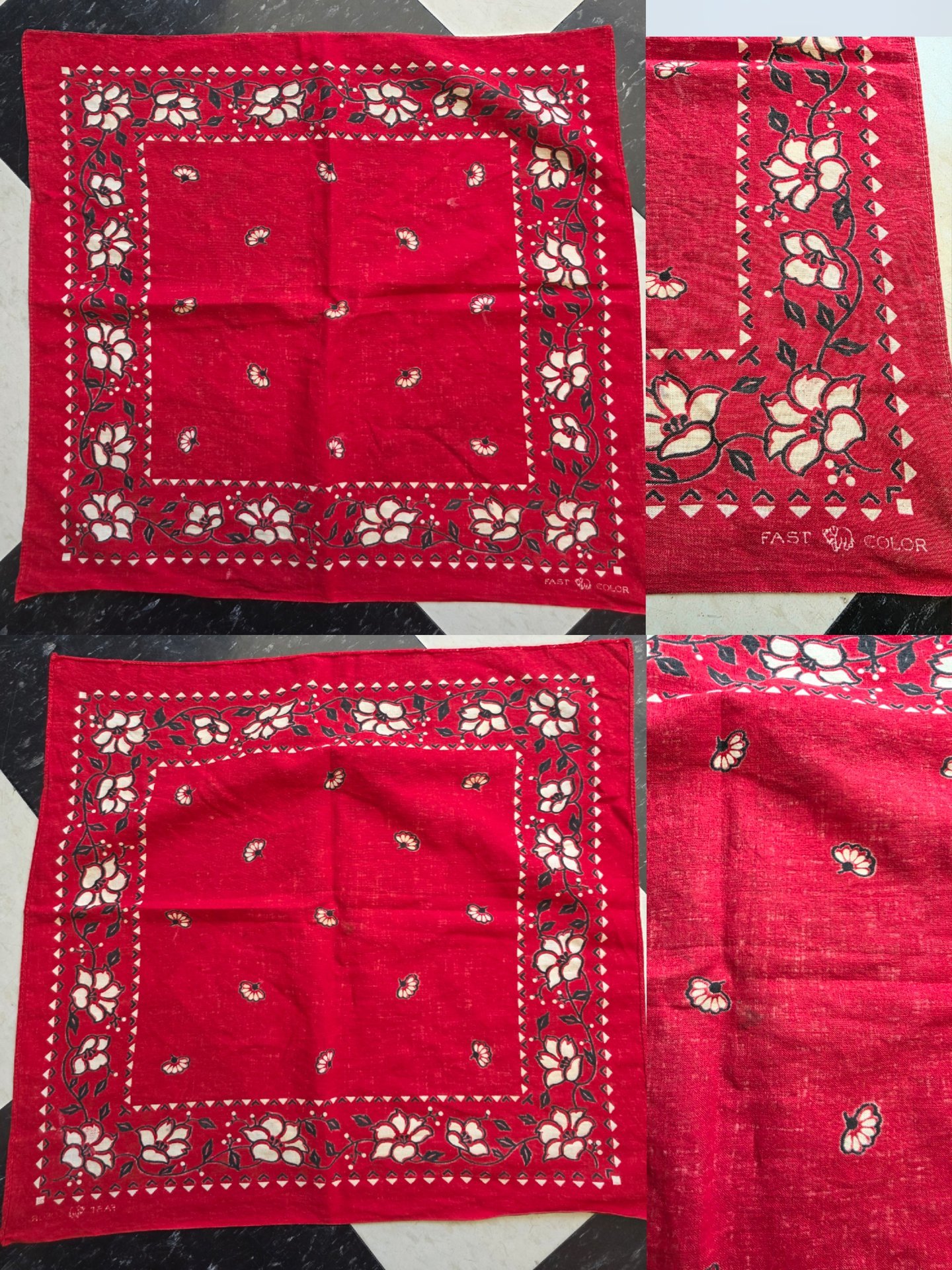 1950 distressed Color Fast red bandana, choose one