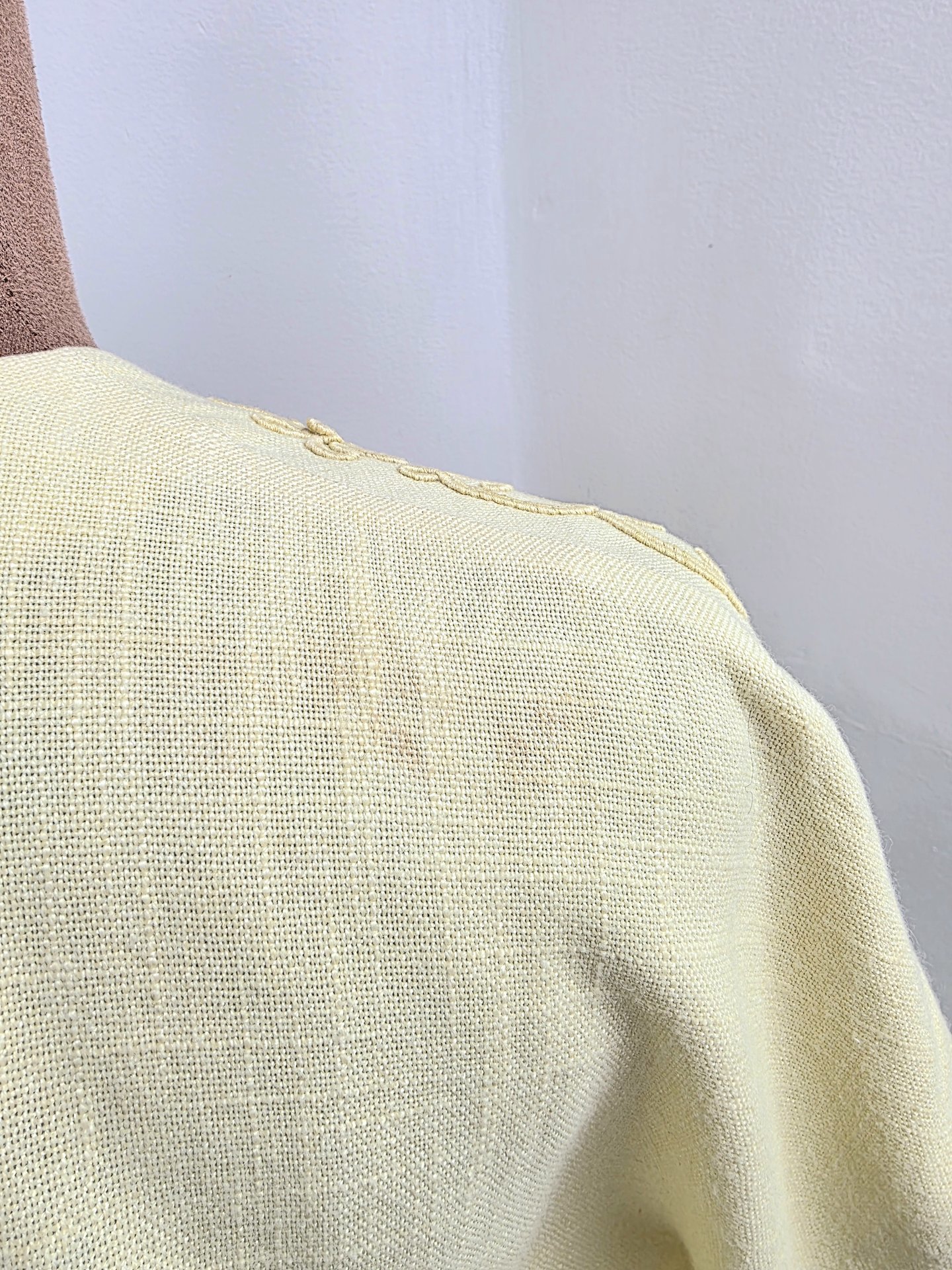 1940 pale yellow peplum blouse + skirt set, size xs