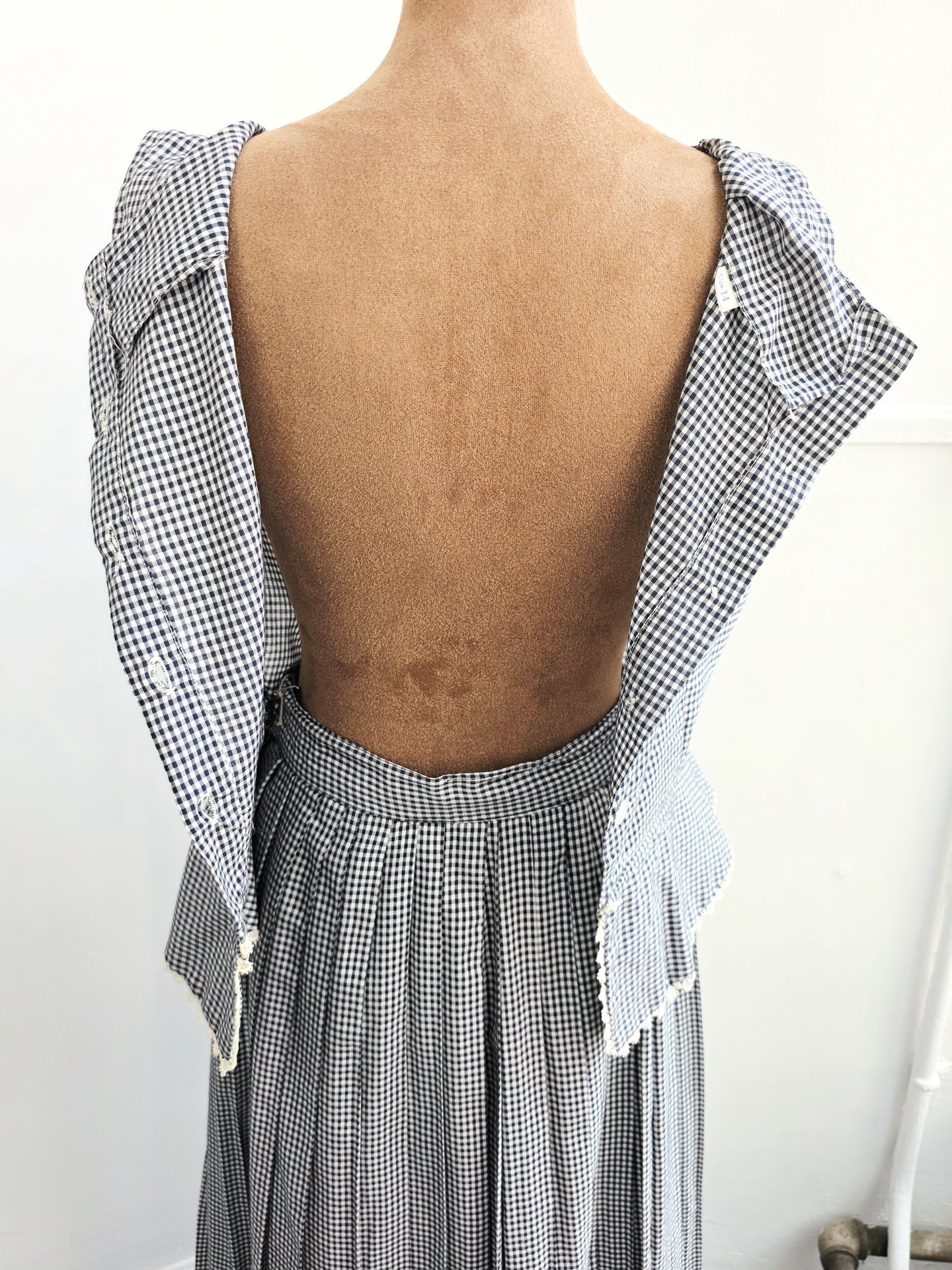 1940 gingham peplum blouse + pleated skirt set, size small