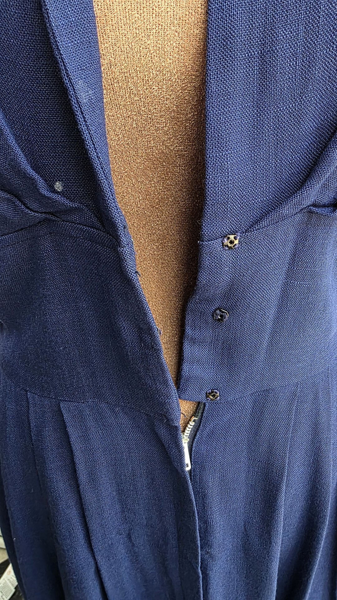 1940 midnight blue dress with pleated skirt, size small