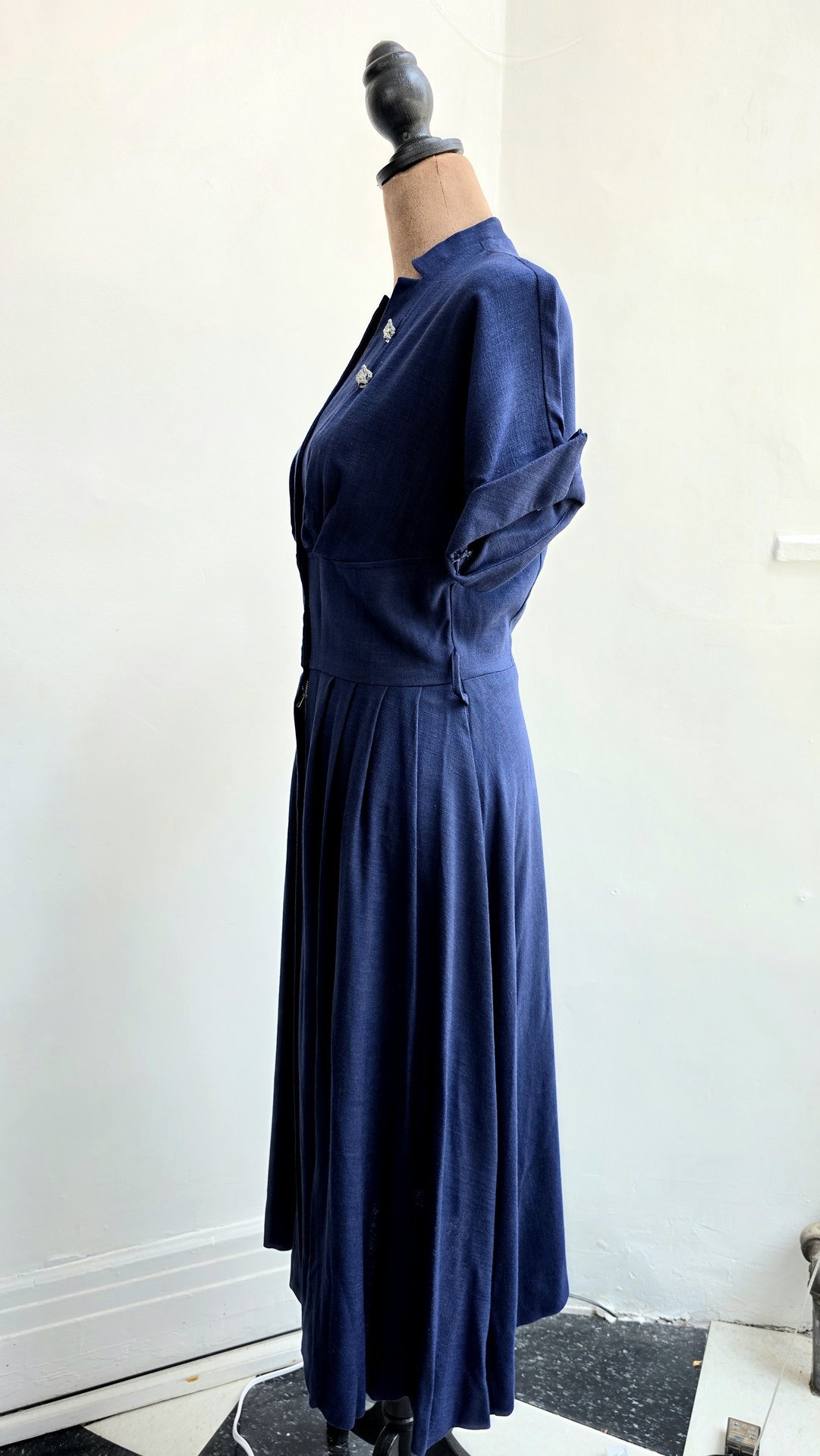 1940 midnight blue dress with pleated skirt, size small