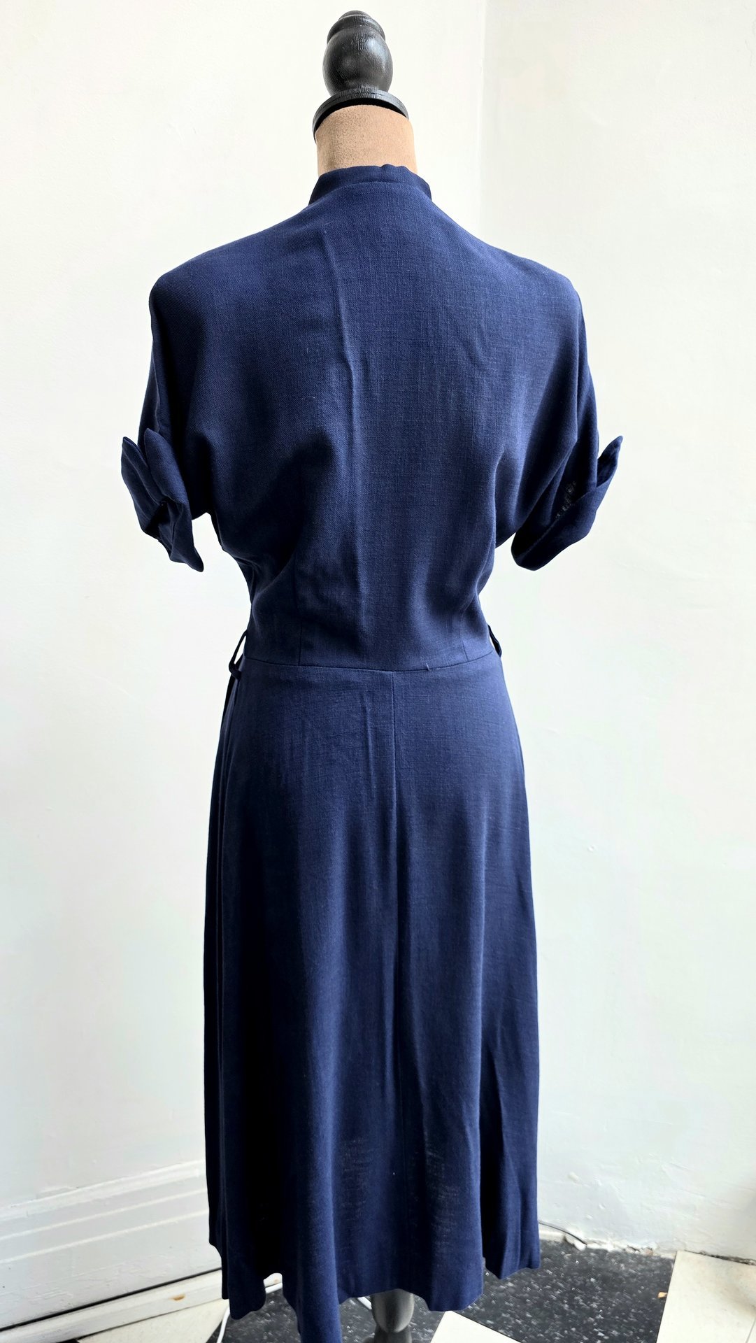 1940 midnight blue dress with pleated skirt, size small