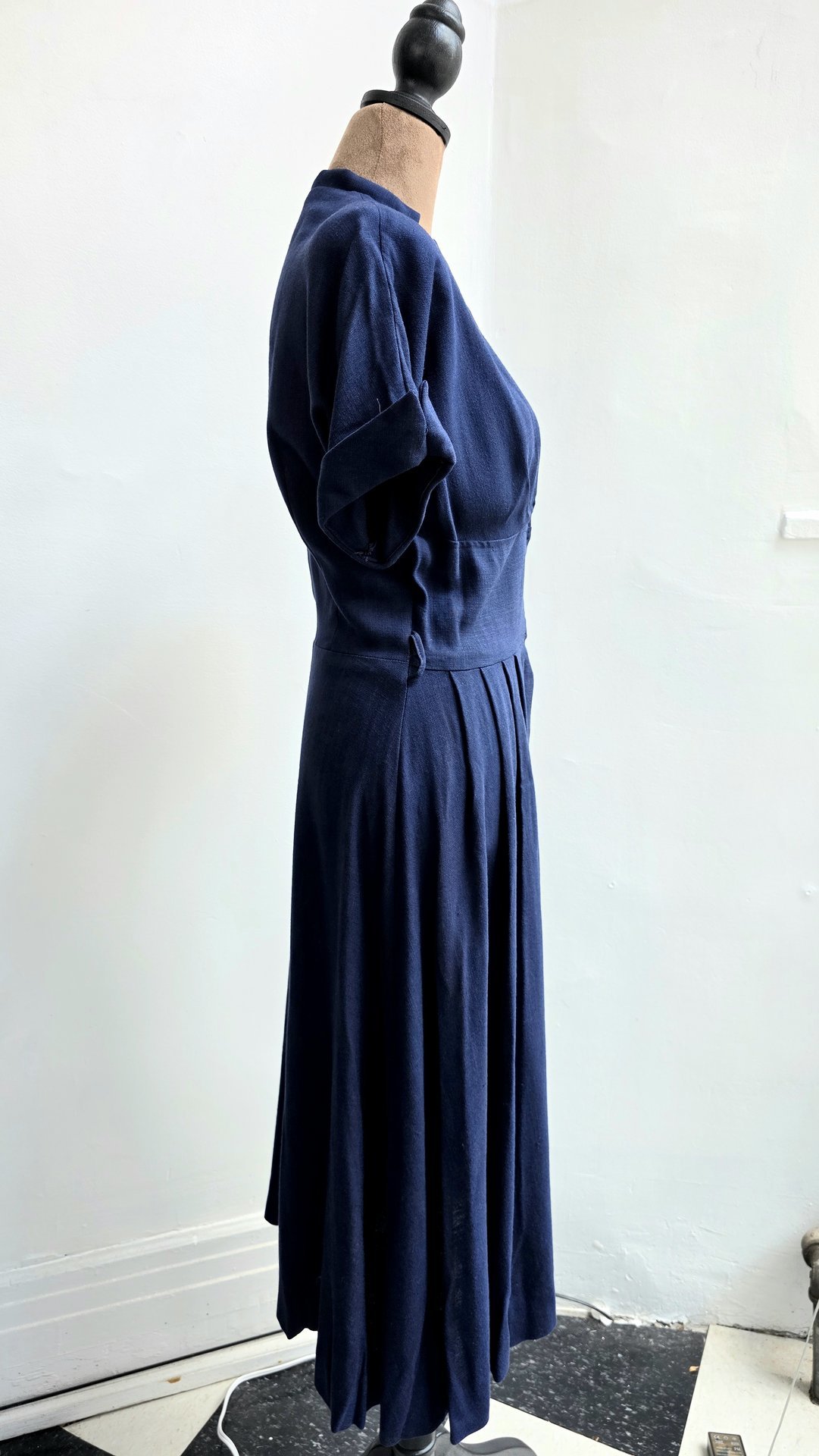 1940 midnight blue dress with pleated skirt, size small