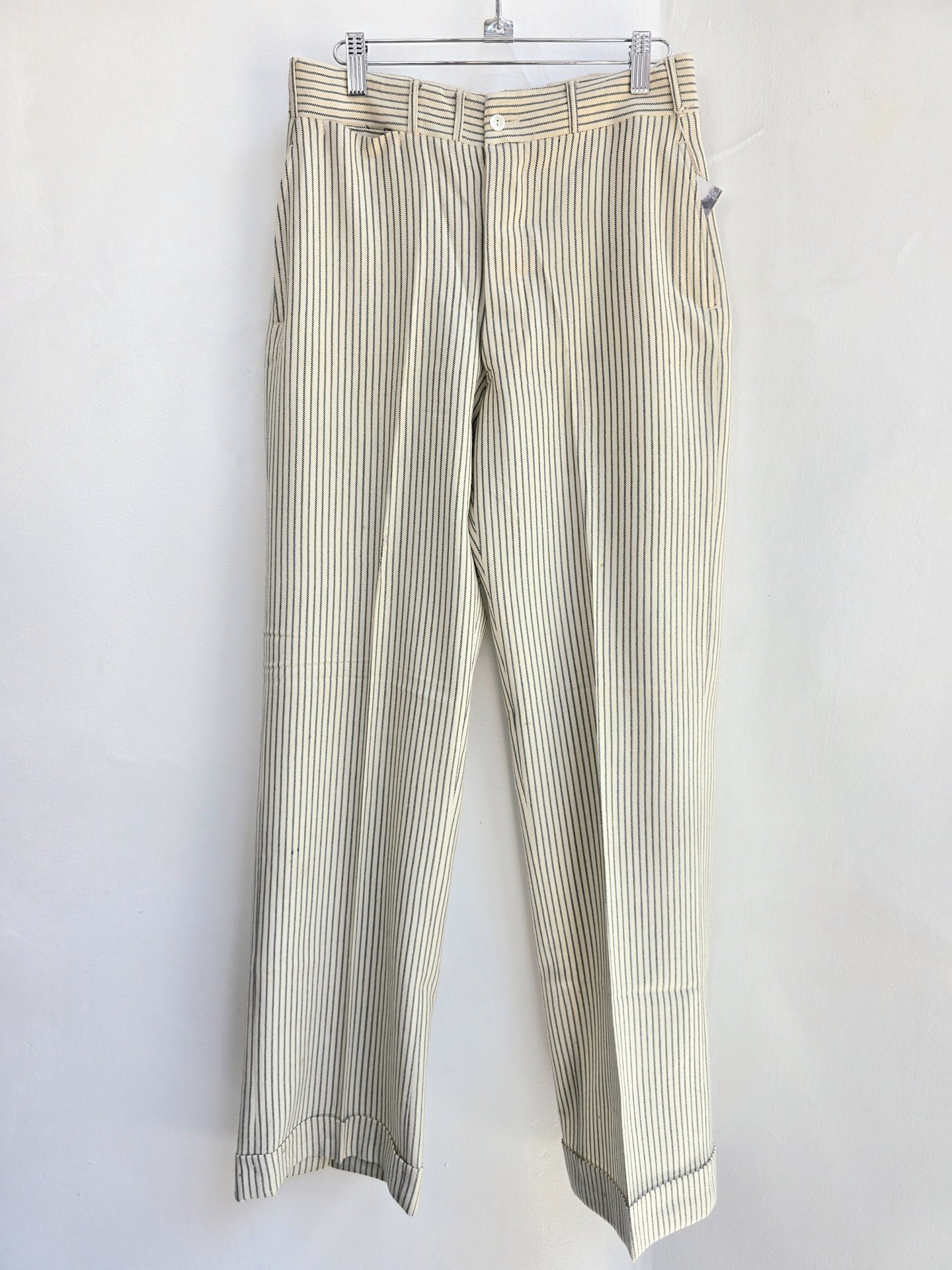 1920 pinstriped wool trouser pants with button fly, size 28 waist