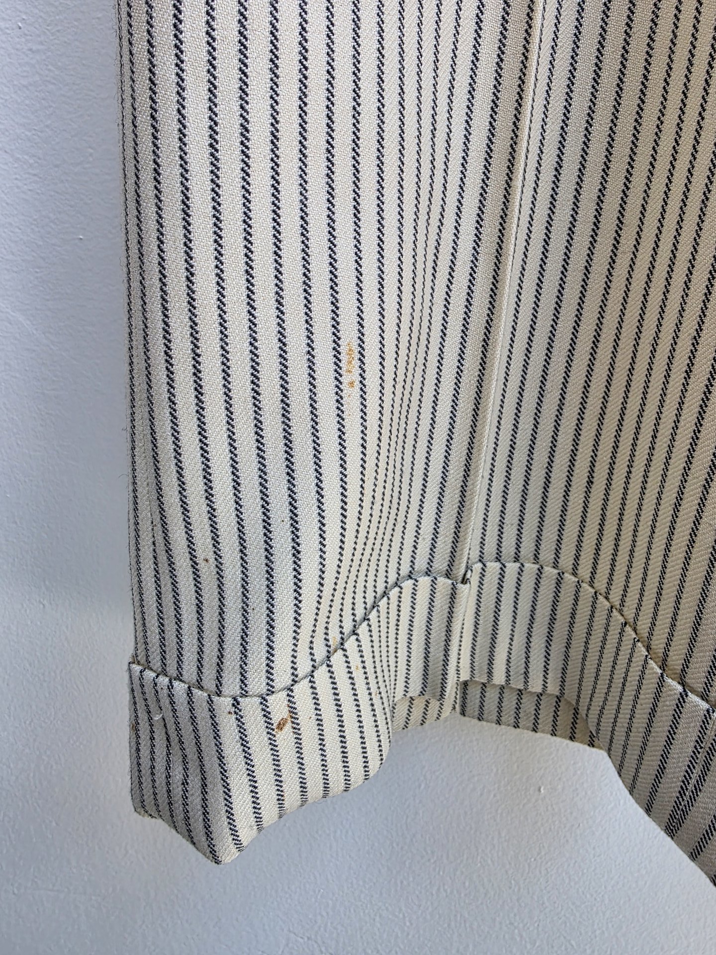 1920 pinstriped wool trouser pants with button fly, size 28 waist