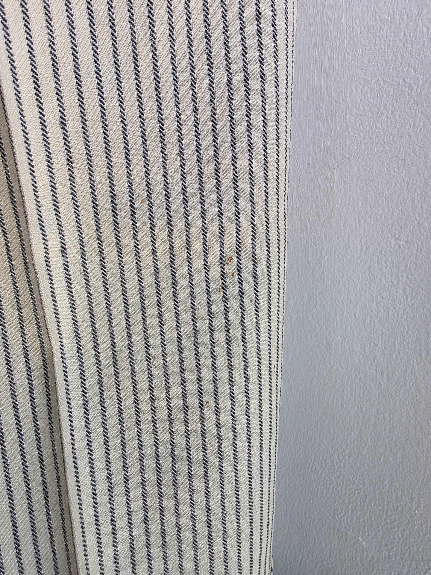 1920 pinstriped wool trouser pants with button fly, size 28 waist