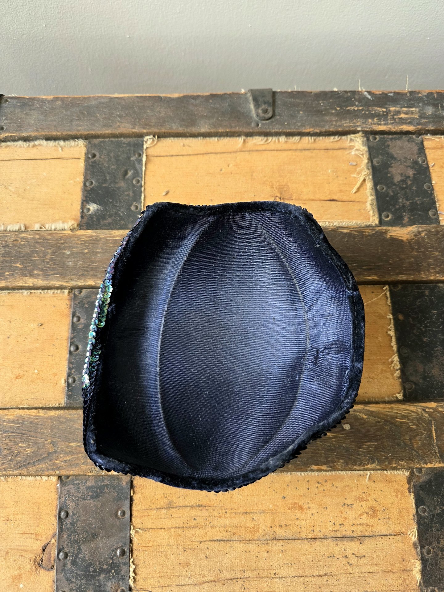 1940 Peacock blue sequined fascinator crescent hat