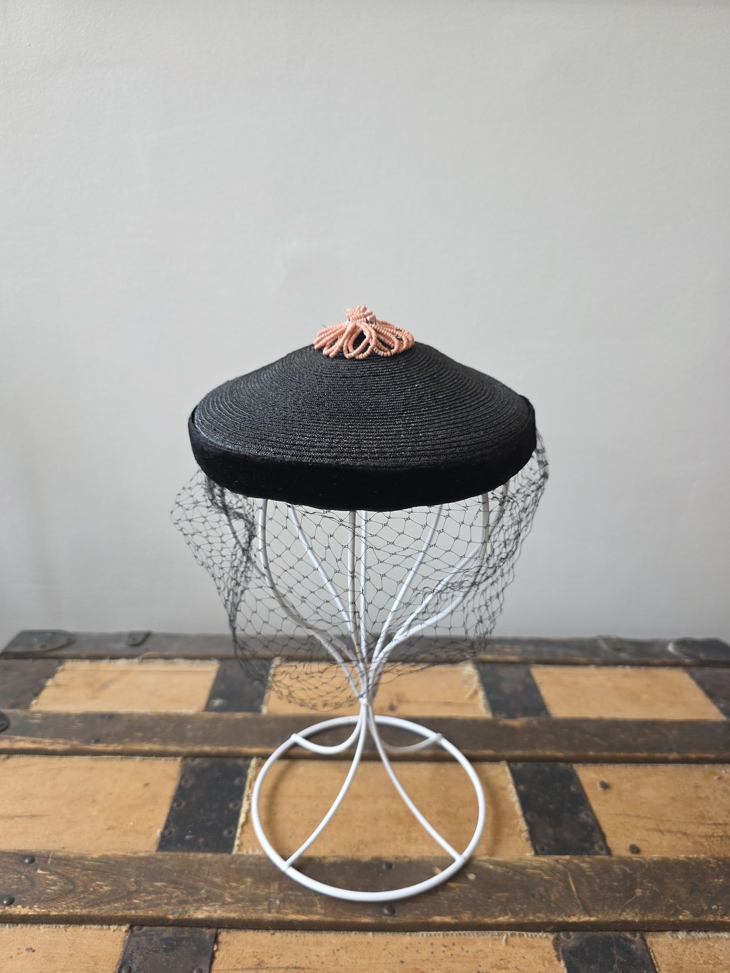 1940 black fascinator hat with netting