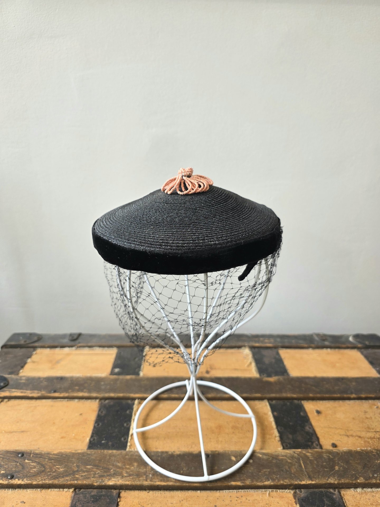1940 black fascinator hat with netting