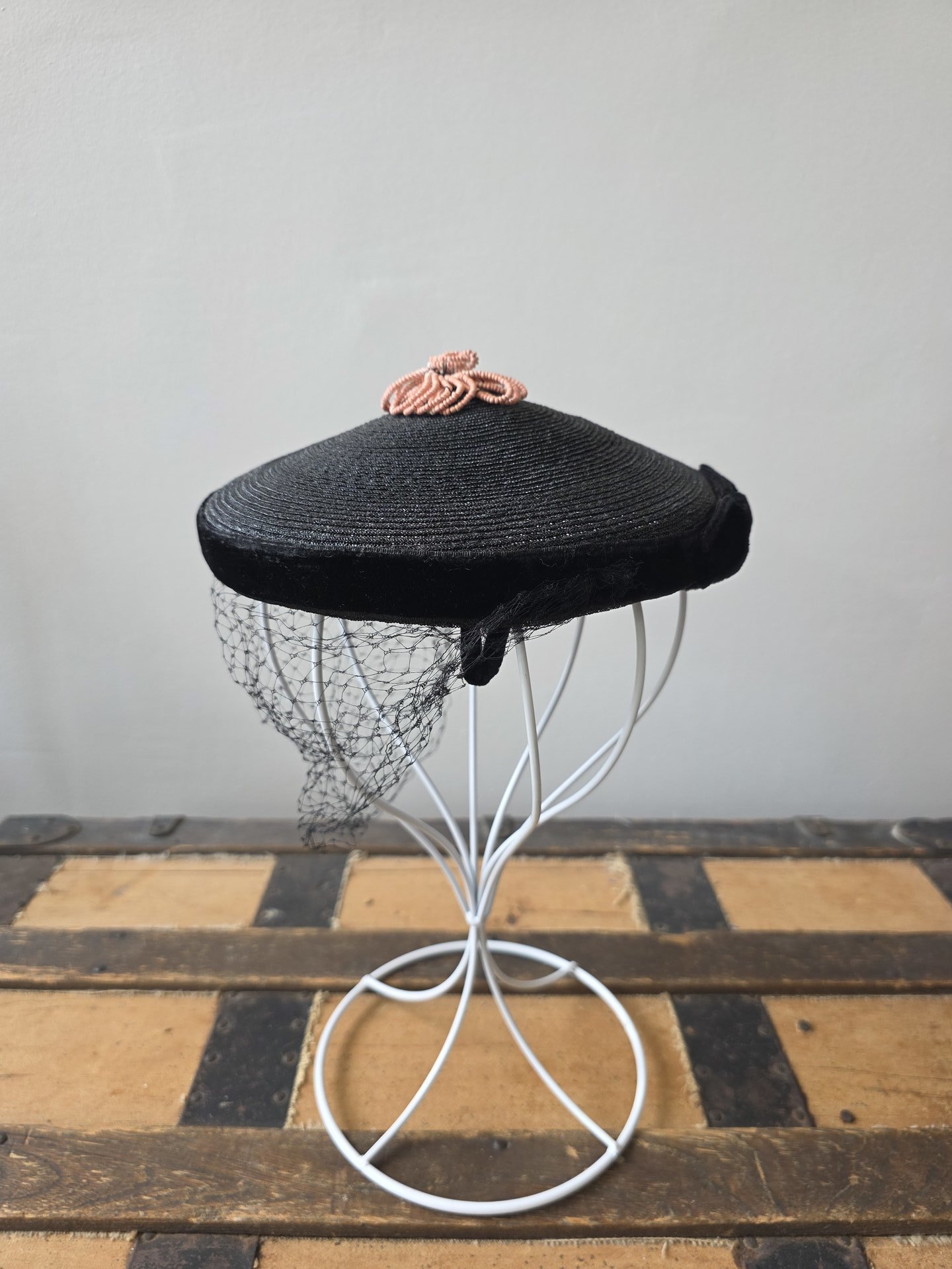 1940 black fascinator hat with netting