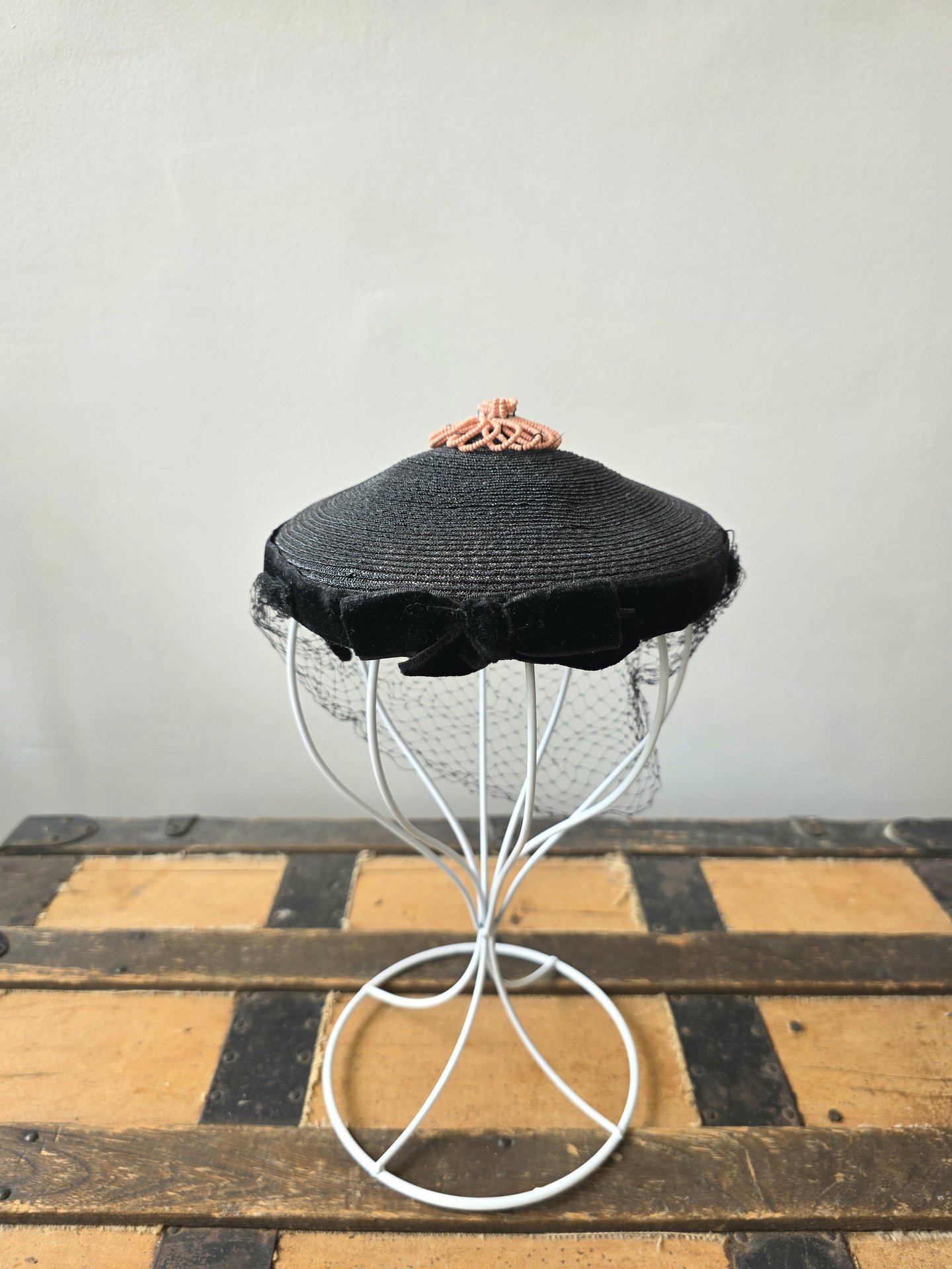 1940 black fascinator hat with netting