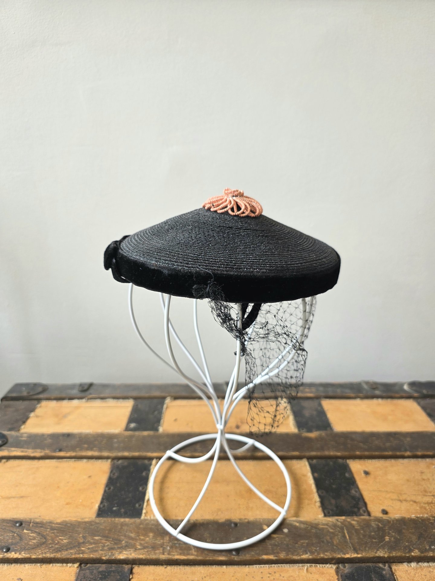 1940 black fascinator hat with netting