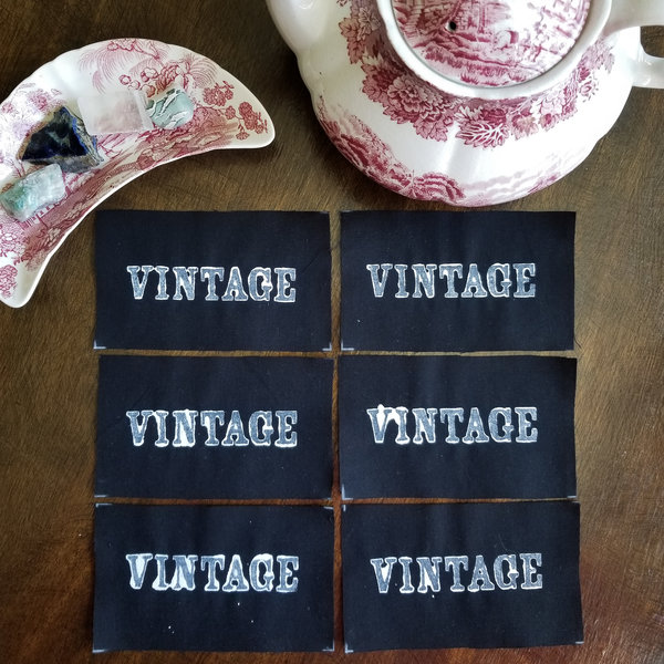 Vintage hand stamped patch, hand made patches, black and white patch with FREE SHIPPING