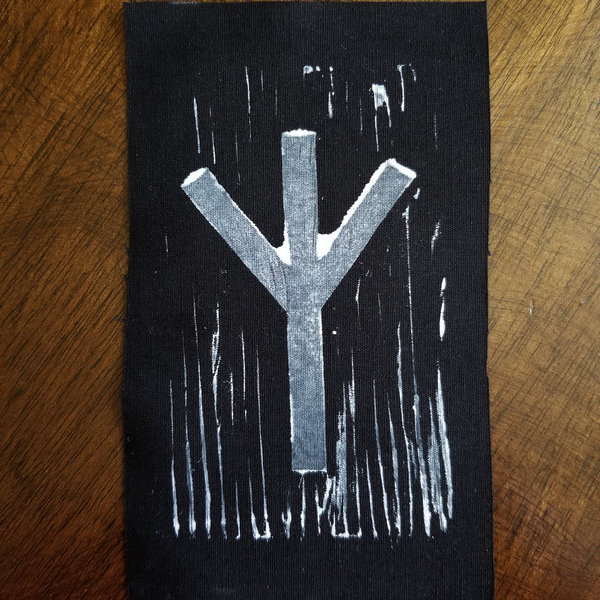 Algiz rune hand stamped patch, Elhaz hand made rune patches, black and white patch with FREE SHIPPING