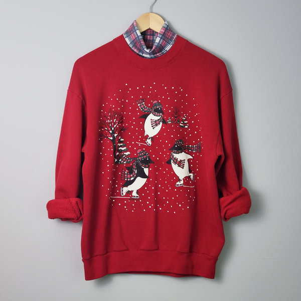 80's cute penguin Christmas sweatshirt, women's size large