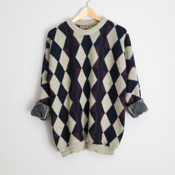 90's oversized argyle sweater, men's large