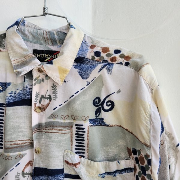 1990 Thumbs Up rayon button up shirt, medium