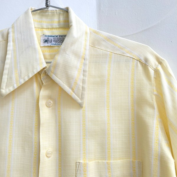 1970 Kmart yellow striped button up shirt, medium