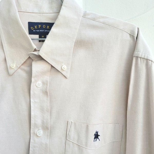 1990 Ten West khaki oxford button up shirt, medium