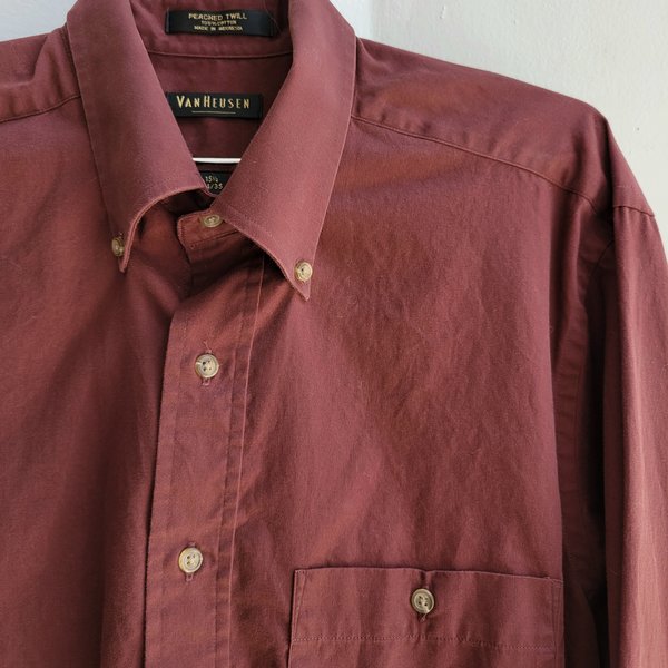1990 Van Heusen brown twill button up shirt, medium