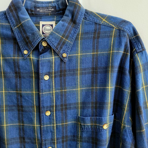 1980 GH Bass plaid button up shirt, medium