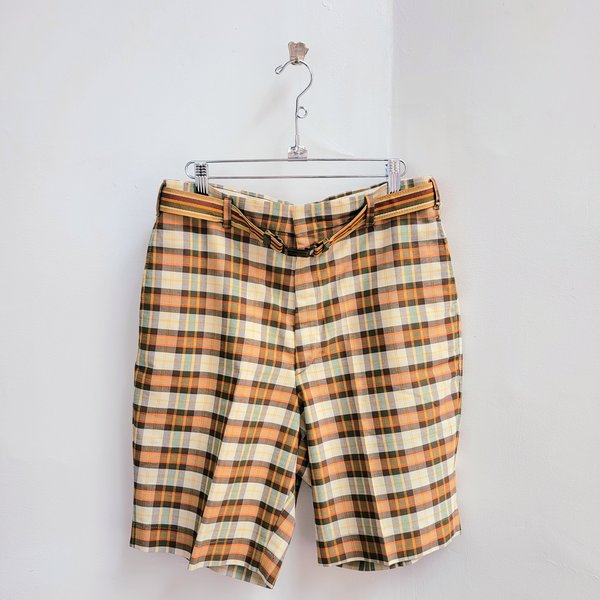 1970 Farah plaid shorts with belt, size 32