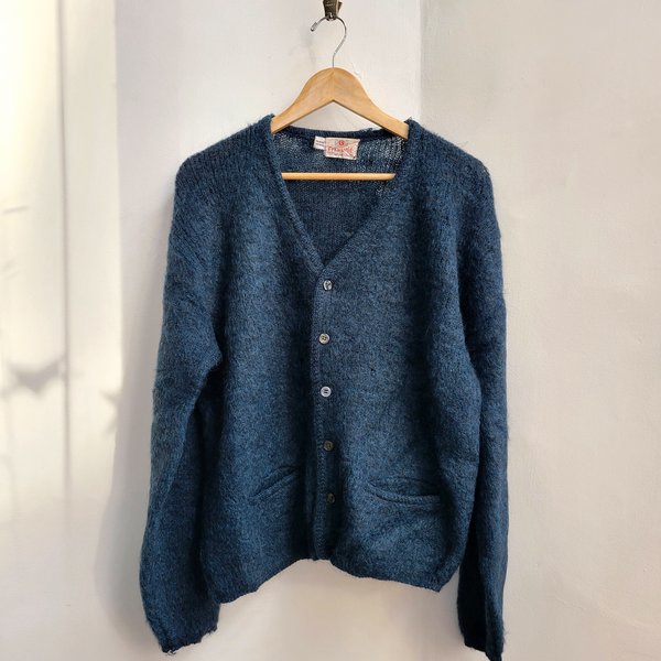 1940 Crestfield blue shaggy mohair cardigan sweater, medium