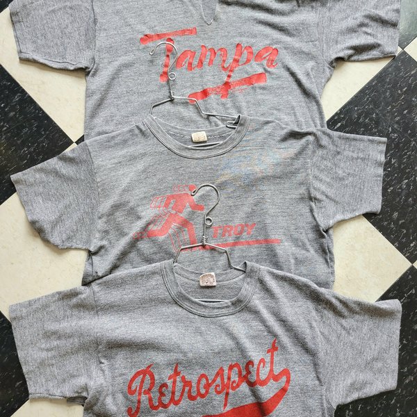 1970 Russell Athletic heathered grey tee shirt, size medium large