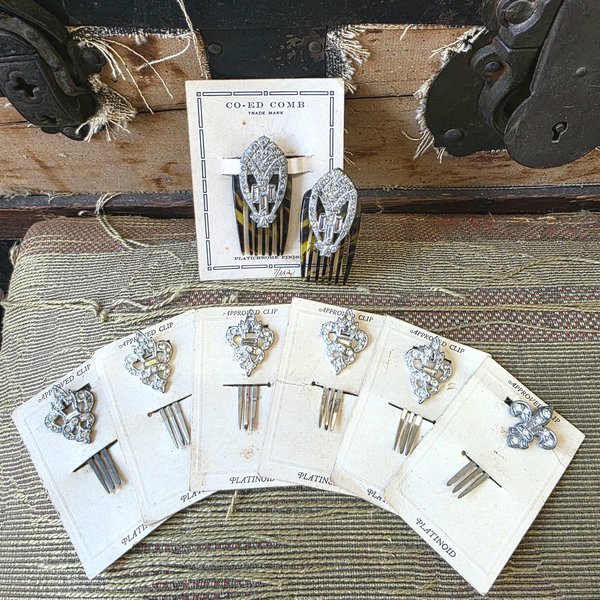1930's Art Deco rhinestone hair combs and clips, choose one