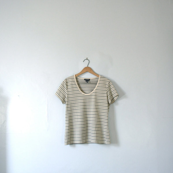 Vintage 90's beige and black striped shirt, size medium / large