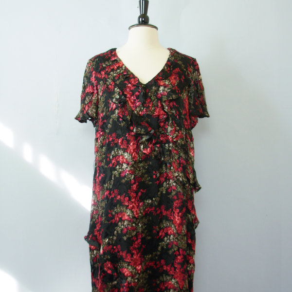 Y2K romantic rose floral silk dress, women's size 1X