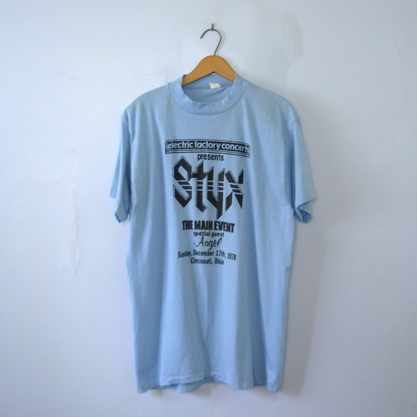 Vintage 70's Styx and Angel shirt Cincinnati Ohio concert band tee, size XL / large