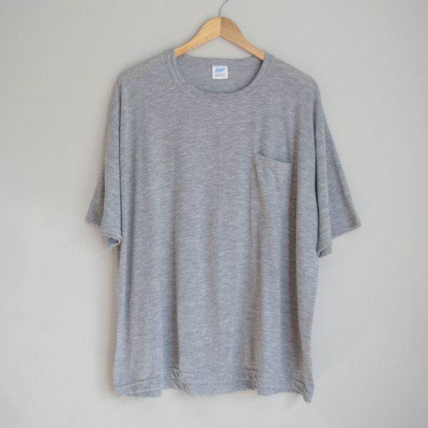 80's thin plain grey pocket tee shirt, men's size 2XL