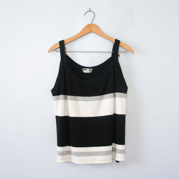 90's black and white striped tank top, women's size 2XL
