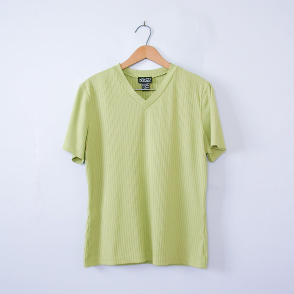 90's NY and CO celery green ribbed knit shirt, women's size medium